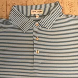 Peter Millar Summer Comfort Light Blue Striped Golf Polo Shirt Men’s XL